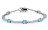 Oval Aquamarine and Cubic Zirconia .925 Sterling Silver Bracelet