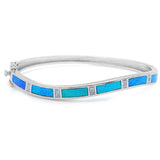 <span>CLOSEOUT! </span>Blue Opal & Cz .925 Sterling Silver Bangle Bracelet