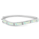 White Opal & Cz .925 Sterling Silver Bangle Bracelet