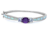 White Opal, amethyst, & Cz .925 Sterling Silver Bangle Bracelets