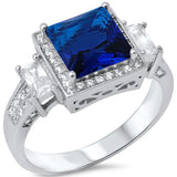  5.50ct Princess Cut Blue Sapphire & Cz .925 Sterling Silver Ring