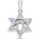 White Opal Star of David with Chai Symbol .925 Sterling Silver Pendant