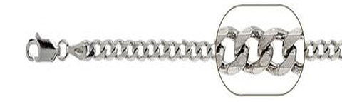 200-8MM Rhodium Plated Curb Chain .925 Solid Sterling Silver Available in 8"- 28" inches