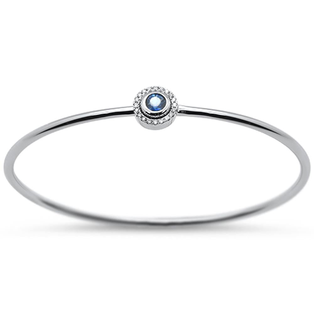 <span>GEMSTONE CLOSEOUT </span>! .42cts 14k White Gold Round Blue Sapphire & Diamond Bangle Wrist Size 7"
