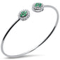 .82ct 14k White Gold Diamond & Emerald Open Bangle Bracelet 7.25"