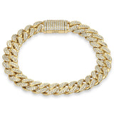 11mm 3.81ct G SI 14K Yellow Gold Diamond Micro Pave Round Cuban Link Bracelet 8"