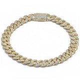 9MM 2.99ct G SI 14K Yellow Gold Diamond Micro Pave Iced Out Round Cuban Link Bracelet 8"