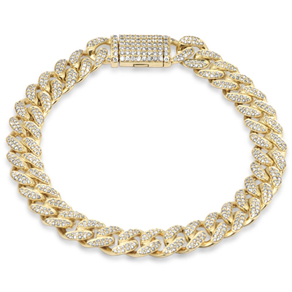 <span style="color:purple">SPECIAL!</span> 9MM 3.23ct G SI 14K Yellow Gold Diamond Round Cuban Bracelet 8"