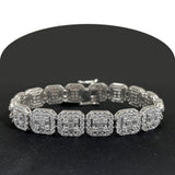  12mm 15.50ct G SI 14K White Gold Round & Baguette Diamond Bracelet 8.5"