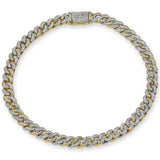 <span style="color:purple">SPECIAL!</span> 4MM .72ct G SI 14K Two Tone Gold Diamond Round Cuban Bracelet 7"