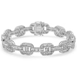 <span>DIAMOND CLOSEOUT! </span> 10mm 6.40ct G SI 14K White Gold Diamond Round & Baguette Men's Bracelet 8"