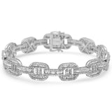 <span>DIAMOND CLOSEOUT! </span> 10mm 6.40ct G SI 14K White Gold Diamond Round & Baguette Men's Bracelet 8"