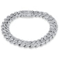 <span style="color:purple">SPECIAL!</span> 11MM 4.59ct G SI 14K White Gold Round & Baguette Diamond Cuban Bracelet 8" Long