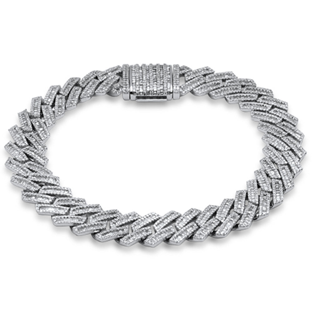 <span style="color:purple">SPECIAL!</span> 5.53ct G SI 14K White Gold Round & Baguette Iced Out Diamond Cuban Bracelet 8" Long