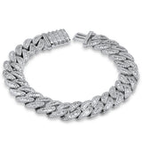 13MM 7.67ct G SI 14K White Gold Round & Baguette Iced Out Cuban Diamond Bracelet 8.5" Long