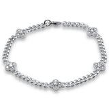 1.00ct G SI 14K White Gold Diamond Flower Style Cuban Bracelet 7" Long