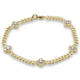 1.00ct G SI 14K Yellow Gold Diamond Flower Style Cuban Bracelet 7.25" Long