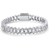 5.85ct G SI 14K White Gold  Round & Baguette Diamond Cuban Bracelet 8"