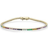 2.17ct G SI 14K Yellow Gold Natural Multi Color Gemstone Tennis Bracelet 7" Long