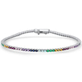 1.93ct G SI 14K White Gold Natural Multi Color Gemstone Tennis Bracelet 7" Long