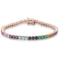 <span style="color:purple">SPECIAL!</span> 6.11ct 14K Rose Gold Natural Multi color Gemstone Tennis Bracelet 7" Long