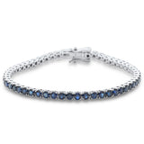 4.14ct 14K White Gold Natural Blue Sapphire Gemstone Tennis Bracelet 7" Long