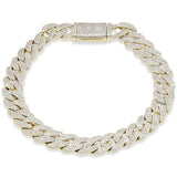 9MM 3.46ct G SI 14K Yellow Gold Diamond Micro Pave Iced Out Round Cuban Link Bracelet 8"
