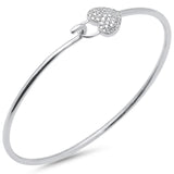 <span>DIAMOND CLOSEOUT! </span>.19ct G SI 14K White Gold Diamond Heart Lock Wrap around Hook Bangle Bracelet 7" Long