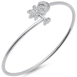 .25ct G SI 14K White Gold Diamond Wrap around Palm Tree & Moon Bangle Bracelet 7" Long