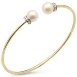 .24ct G SI 14K Yellow Gold Diamond Pearl & Diamond Bangle Bracelet