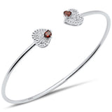 .68ct G SI 14K White Gold Garnet & Diamond Heart Shaped Open Bangle Bracelet