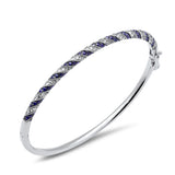 2.43ct G SI 14K White Gold Diamond & Blue Sapphire Gemstone Bangle Bracelet 61m