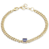 1.97ct G SI 14K Yellow Gold Cushion Shaped Tanzanite Gemstone & Diamond Cuban Bracelet 6+1.5" Long