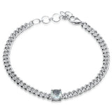 1.44ct G SI 14K White Gold Cushion Shaped Aqua Gemstone & Diamond Cuban Bracelet 6+1.5" Long