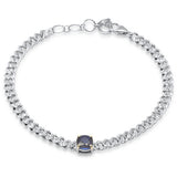 <span style="color:purple">¡ESPECIAL!</span> Pulsera cubana de oro blanco de 14 quilates con zafiro azul talla cojín y diamantes de 1,57 ct G SI, 6+1,5" de largo