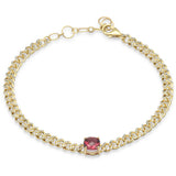 1.45ct G SI 14K Yellow Gold Cushion Shaped Pink Tourmaline Gemstone & Diamond Cuban Bracelet 6+1.5" Long