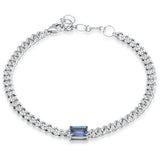 2.02ct G SI 14K White Gold Blue Sapphire Gemstone & Diamond Cuban Bracelet 6+1.5" Long