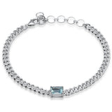1.53ct G SI 14K White Gold Aqua Gemstone & Diamond Cuban Bracelet 6+1.5" Long