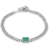 1.59ct G SI 14K White Gold Diamond & Emerald Gemstone Chain Bracelet 6+1.5" Long