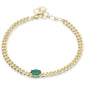 <span style="color:purple">SPECIAL!</span>1.34ct G SI 14K Yellow Gold Oval Emerald Gemstone & Diamond Cuban Bracelet 6+1.5" Long