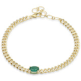1.34ct G SI 14K Yellow Gold Oval Emerald Gemstone & Diamond Cuban Bracelet 6+1.5" Long