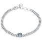 <span style="color:purple">SPECIAL!</span>1.26ct G SI 14K White Gold Oval Aqua Gemstone & Diamond Cuban Bracelet 6+1.5" Long