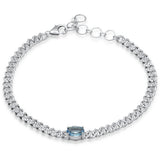 1.26ct G SI 14K White Gold Oval Aqua Gemstone & Diamond Cuban Bracelet 6+1.5" Long