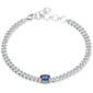 <span style="color:purple">SPECIAL!</span>1.49ct G SI 14K White Gold Oval Blue Sapphire Gemstone & Diamond Cuban Bracelet 6+1.5" Long