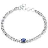 1.49ct G SI 14K White Gold Oval Blue Sapphire Gemstone & Diamond Cuban Bracelet 6+1.5" Long