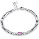 1.44ct G SI 14K Yellow Gold Diamond & Pink Sapphire Gemstone Chain Bracelet 6+1.5" Long