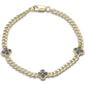 <span style="color:purple">SPECIAL!</span>  .70ct G SI 14K Yellow Gold Blue Sapphire Gemstone Flower Cuban Bracelet 7" Long