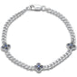 <span style="color:purple">SPECIAL!</span>  .70ct G SI 14K White Gold Blue Sapphire Gemstone Flower Cuban Bracelet 7" Long