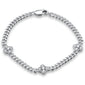 <span style="color:purple">SPECIAL!</span> .60ct G SI 14K White Gold Diamond Cuban Chain Flower Bracelet 7" Long