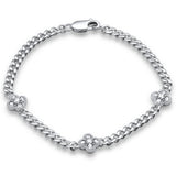 <span style="color:purple">SPECIAL!</span> .59ct G SI 14K White Gold Diamond Cuban Chain Flower Bracelet 7" Long